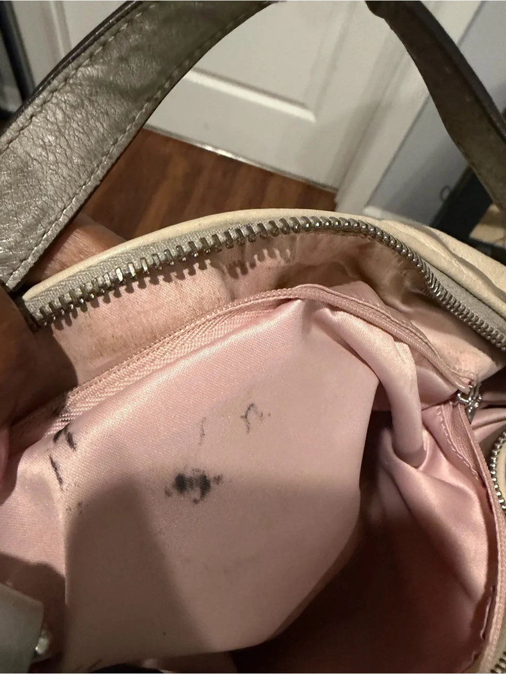 Coach Ashley Cream Leather Hobo with Metallic Trim and Dark Handles